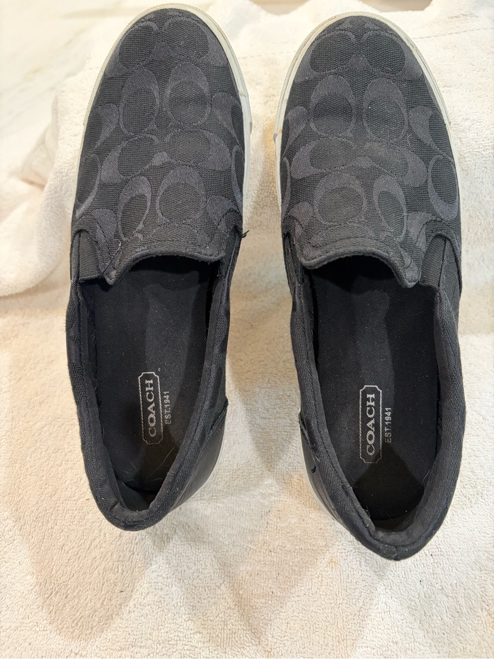 Coach Women’s Black Signature Canvas Slip-On Loafers